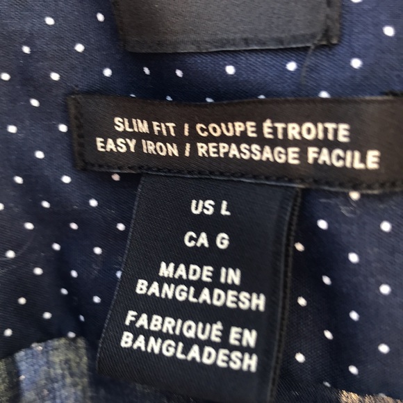 H&M Mens Long Sleeve Button Up Shirt, Navy Blue with White Dots Large Slim Fit - Picture 5 of 6